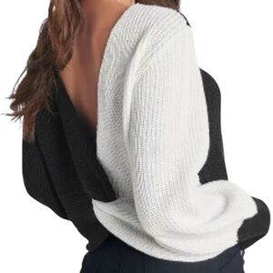 VENUS Black and White Twisted Open Back Sweater